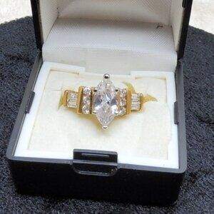 vintage 14kt gold plated two tone marquise and baguette cz ring size 7, NOS